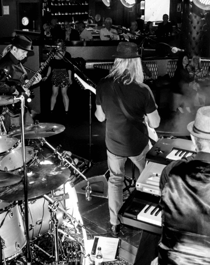Black and white image of band performing