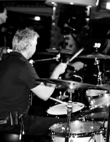 Black and white image of band performing